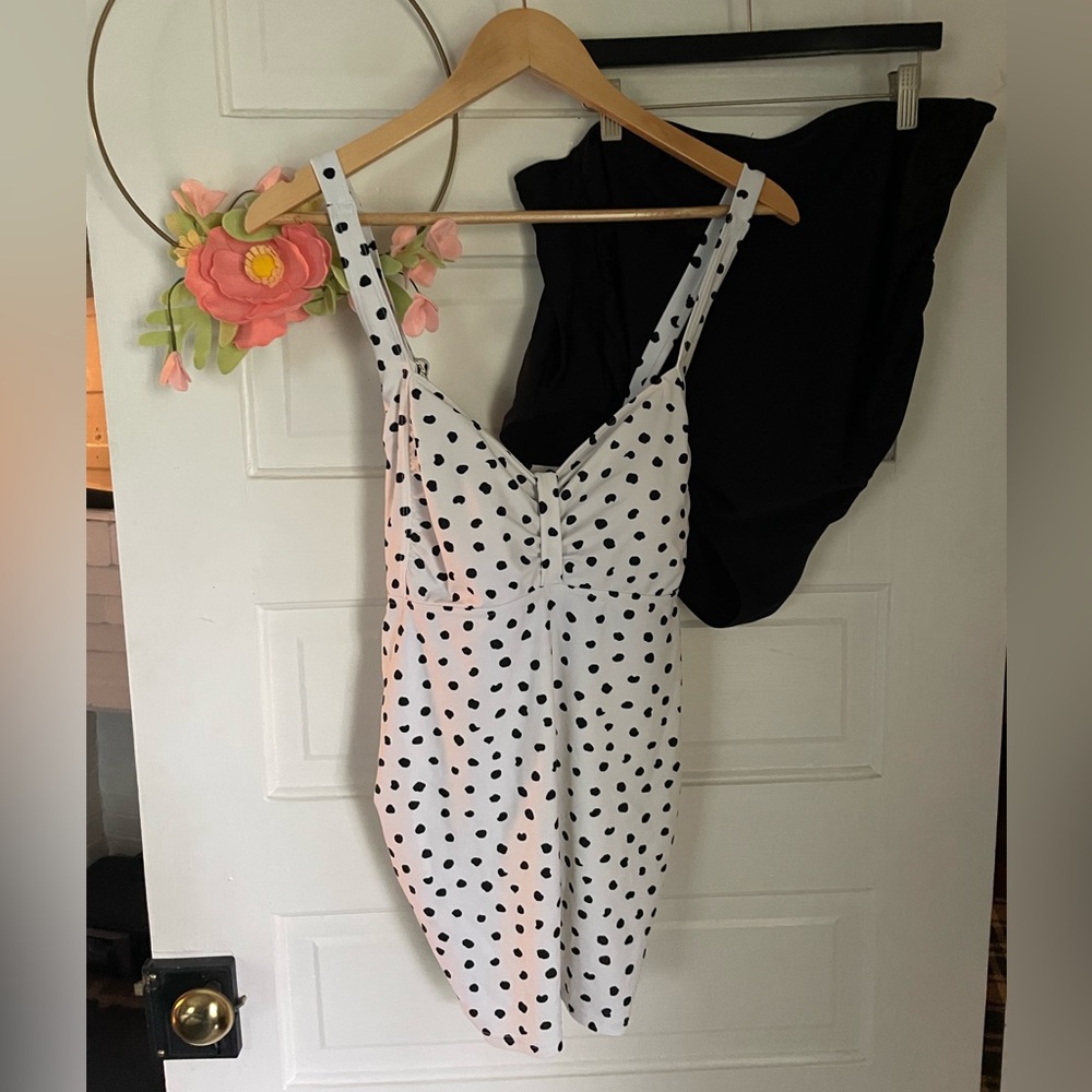 Motherhood Maternity Black and White Polka Dot Tankini